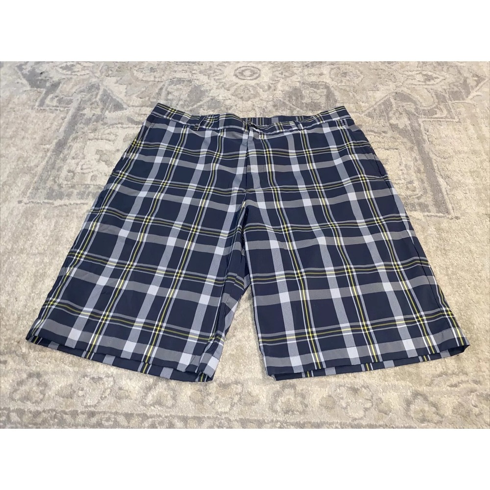 Slazenger Men's‎ Stretch Plaid Golf Shorts Size 36 Blue Yellow Plaid